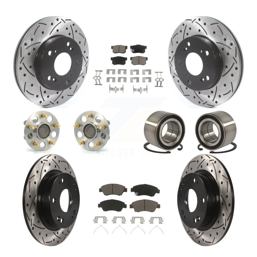 Hub Bearing Coated Disc Brake Rotor & Pads Front Rear Kit (10Pc) For Honda Civic