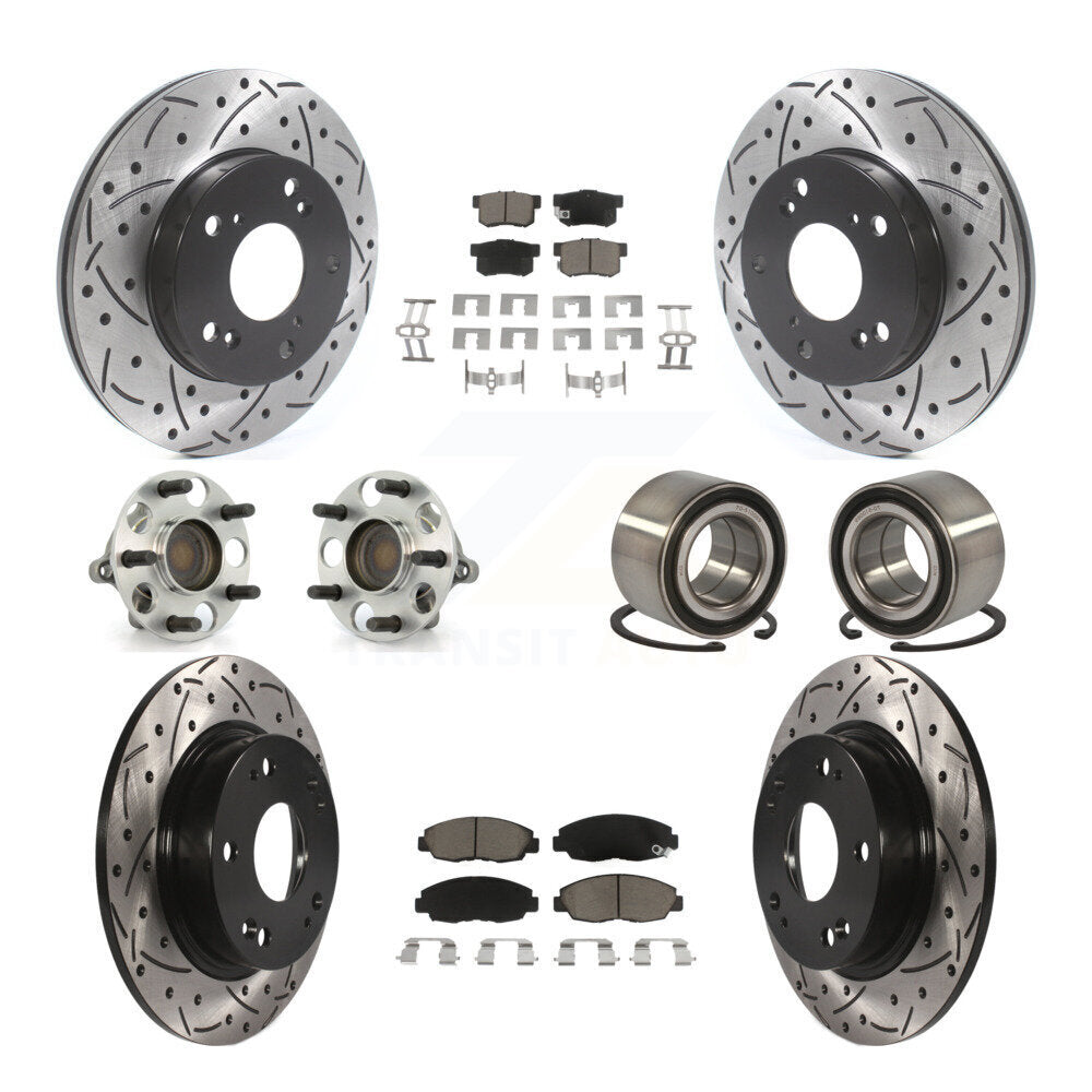 Hub Bearing Coated Disc Brake Rotor & Pads Front Rear Kit (10Pc) For Honda Civic