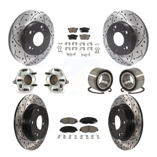 Hub Bearing Coated Disc Brake Rotor & Pads Front Rear Kit (10Pc) For Honda Civic