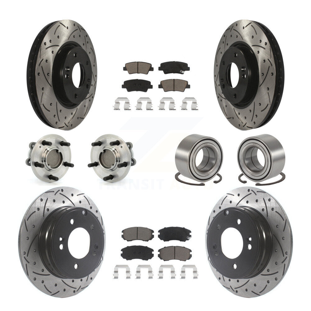 Hub Bearing Coated Disc Brake Rotor Pad Front Rear Kit (10Pc) For Hyundai Sonata