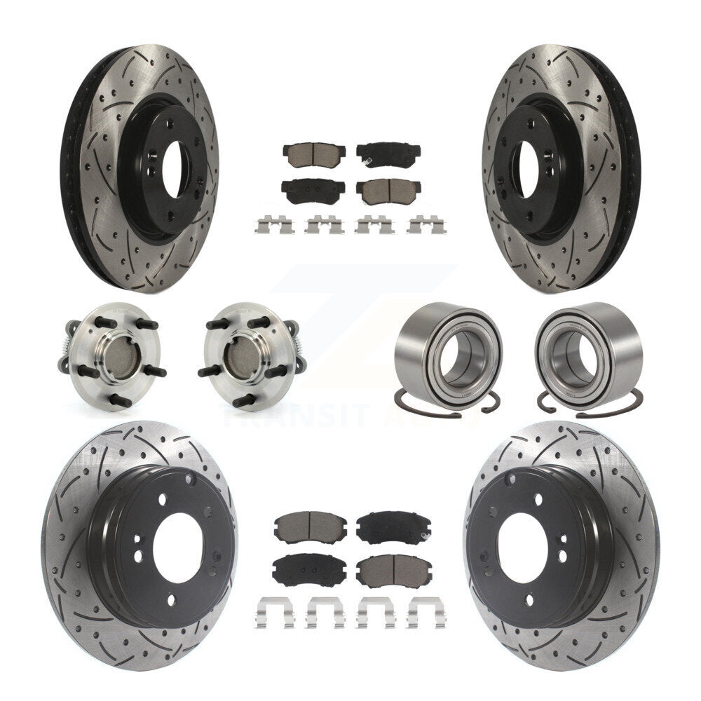 Hub Bearing Coated Disc Brake Rotor Pad Front Rear Kit (10Pc) For Hyundai Sonata