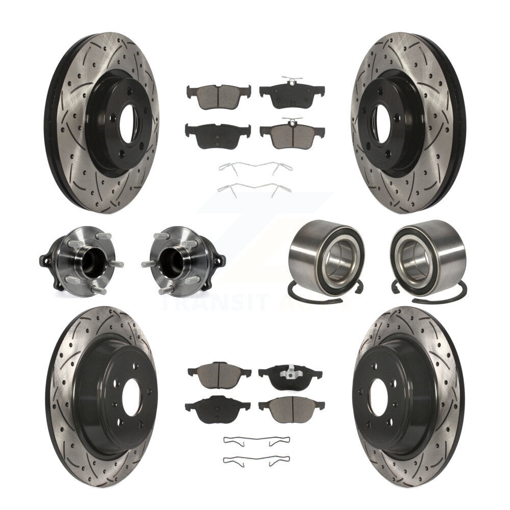 Hub Bearing Coated Disc Brake Rotor & Pads Front Rear Kit (10Pc) For Ford Escape