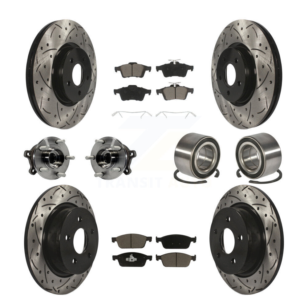 Hub Bearing Coated Disc Brake Rotor & Pads Front Rear Kit (10Pc) For Ford Escape