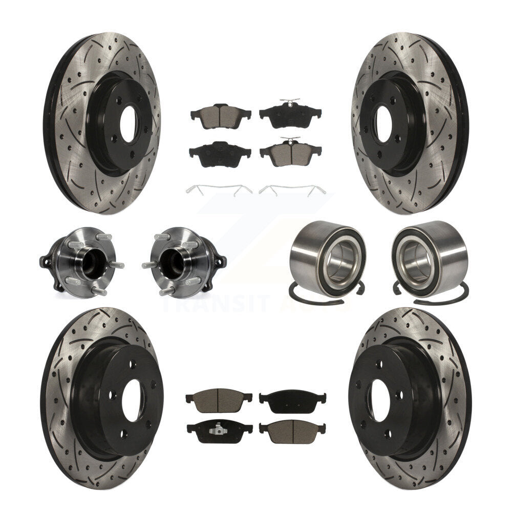 Hub Bearing Coated Disc Brake Rotor & Pads Front Rear Kit (10Pc) For Ford Escape
