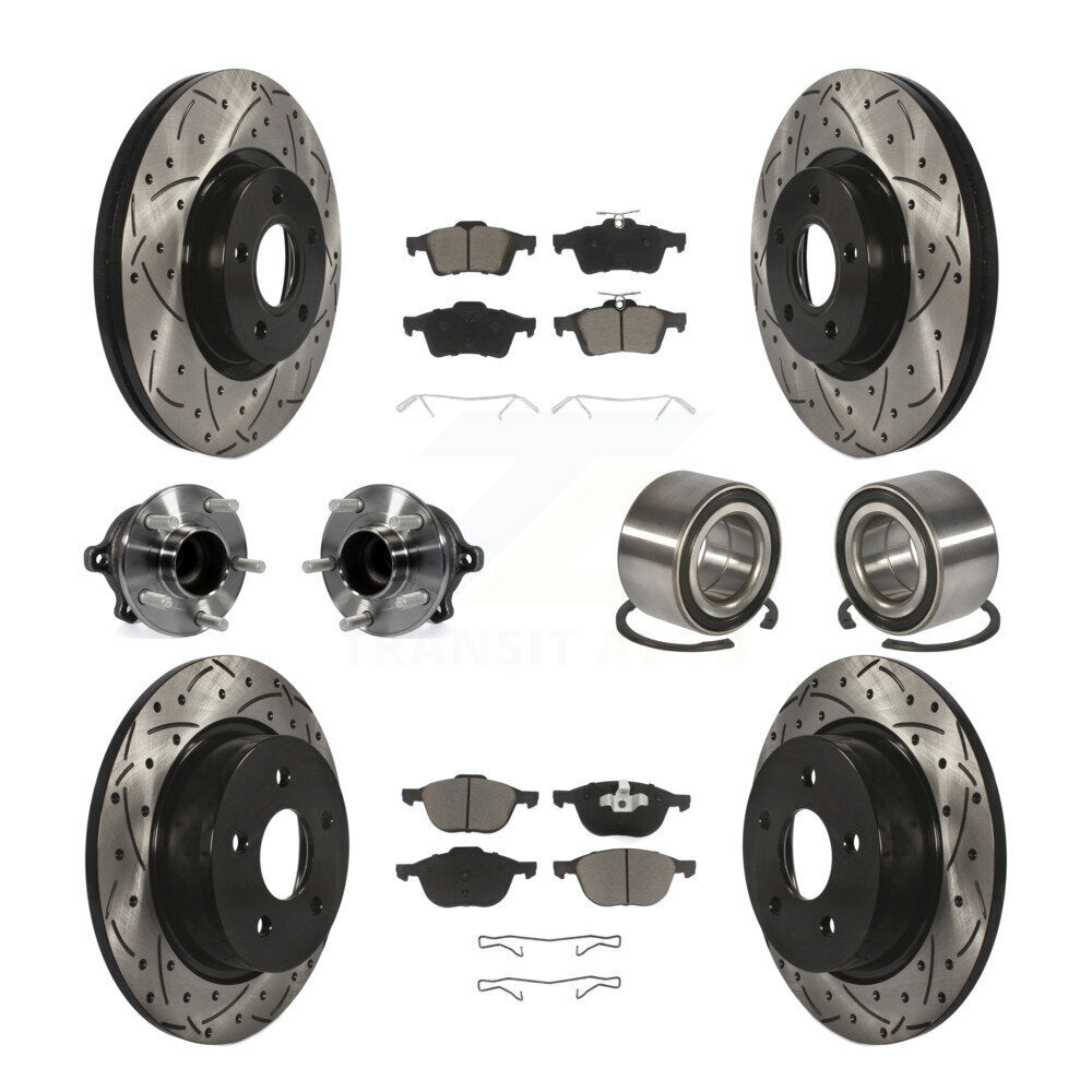 Hub Bearing Coated Brake Rotor & Pad Front Rear Kit (10Pc) For Ford Escape C-Max