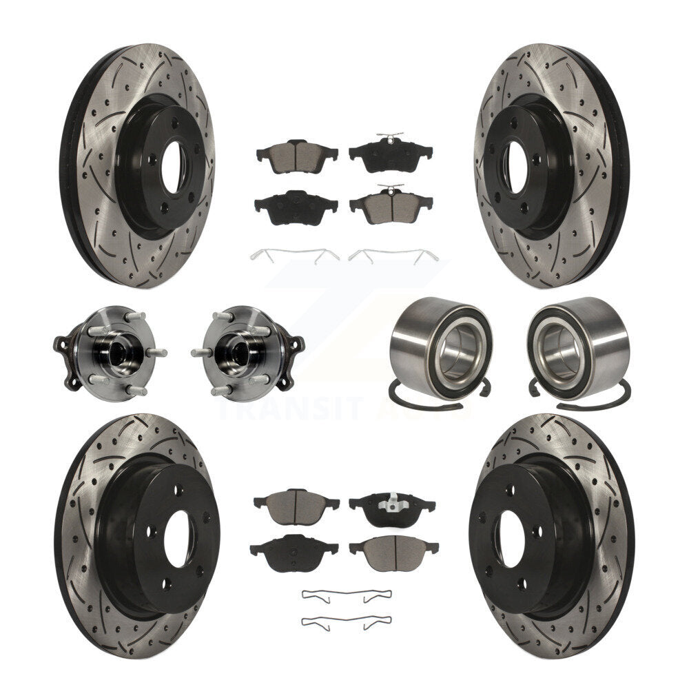 Hub Bearing Coated Disc Brake Rotor & Pads Front Rear Kit (10Pc) For Ford Escape