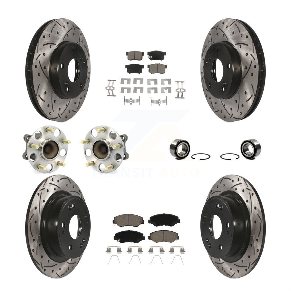 Hub Bearing Coated Disc Brake Rotor & Pad Front Rear Kit (10Pc) For Honda Accord
