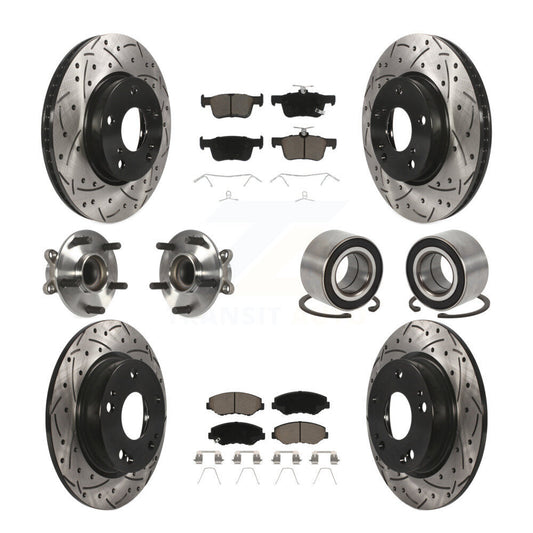Hub Bearing Coated Disc Brake Rotor & Pads Front Rear Kit (10Pc) For Honda Civic