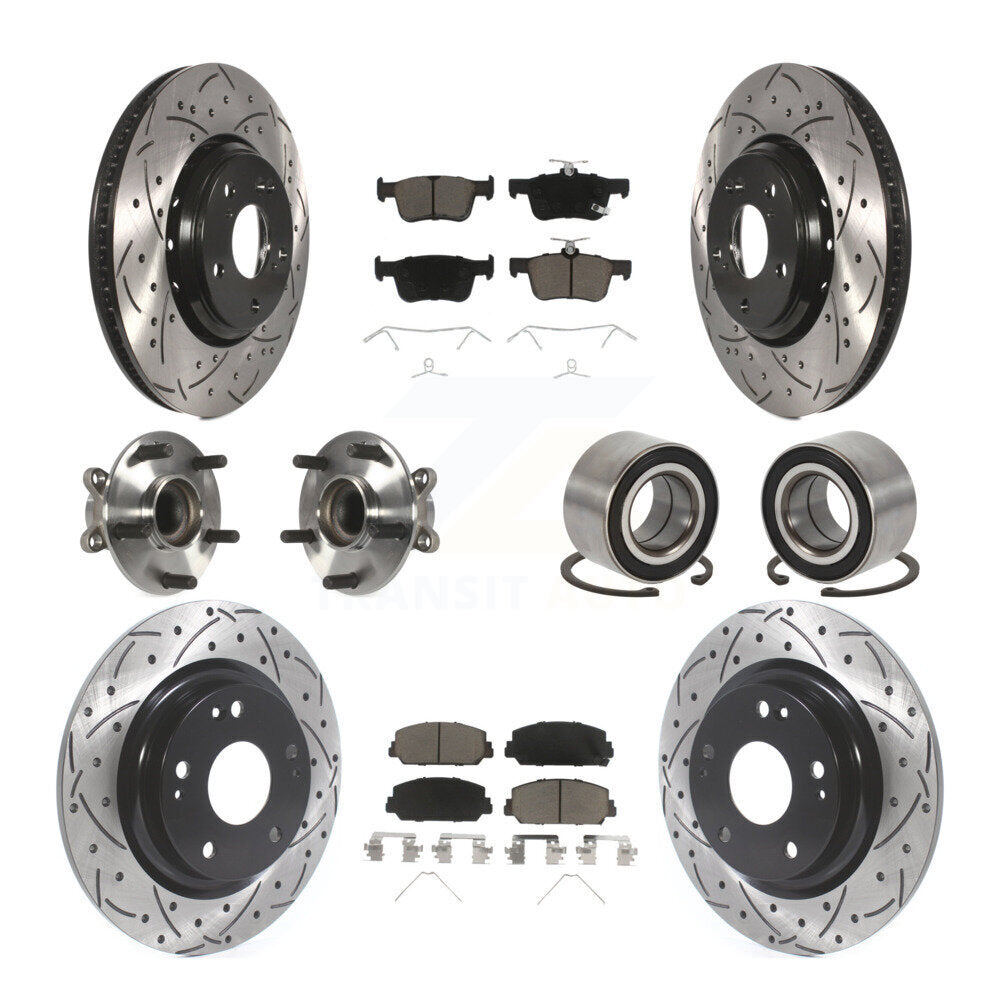 Hub Bearing Coated Disc Brake Rotor & Pads Front Rear Kit (10Pc) For Honda Civic