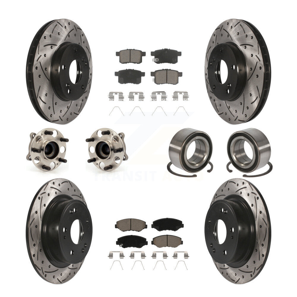 Hub Bearing Coated Disc Brake Rotor & Pad Front Rear Kit (10Pc) For Honda Accord