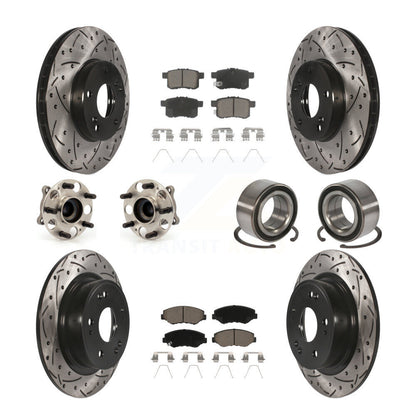 Hub Bearing Coated Disc Brake Rotor & Pad Front Rear Kit (10Pc) For Honda Accord