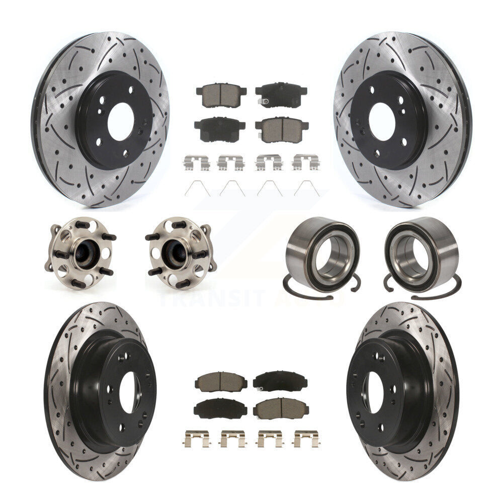 Hub Bearing Coated Brake Rotor Pads Front Rear Kit (10Pc) For Honda Accord Acura