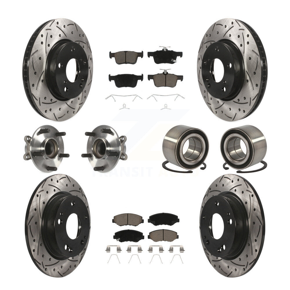 Hub Bearing Coated Disc Brake Rotor & Pads Front Rear Kit (10Pc) For Honda Civic