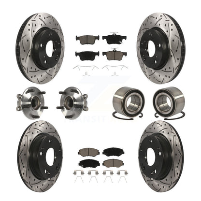 Hub Bearing Coated Disc Brake Rotor & Pads Front Rear Kit (10Pc) For Honda Civic