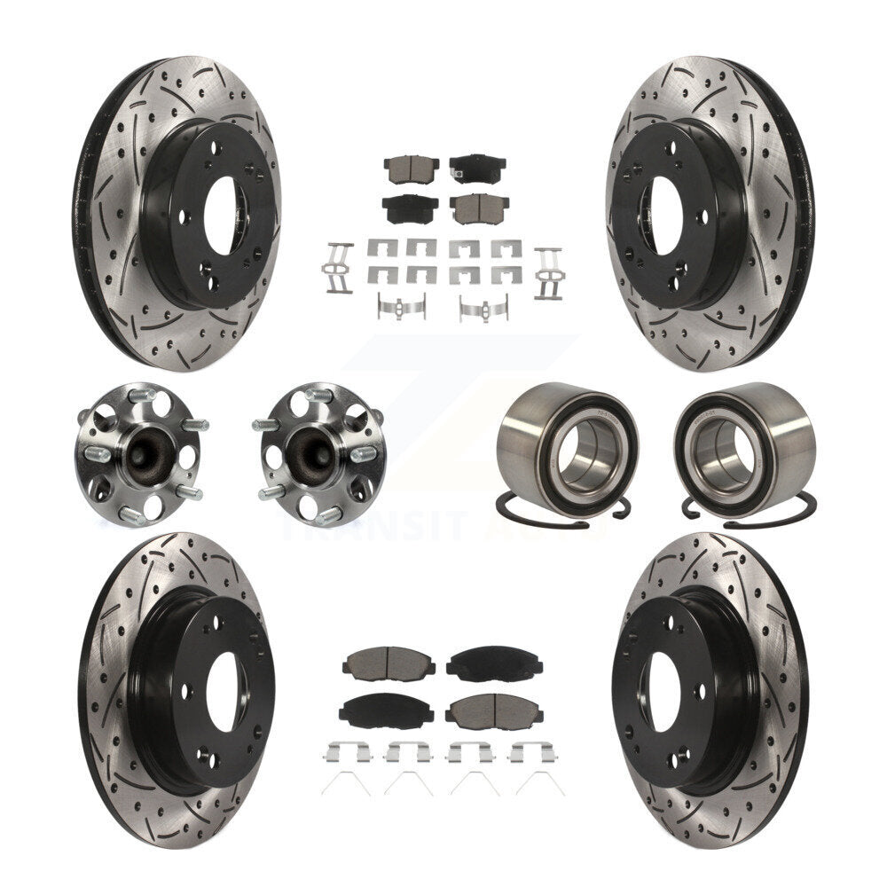 Hub Bearing Coated Disc Brake Rotor & Pads Front Rear Kit (10Pc) For Honda Civic