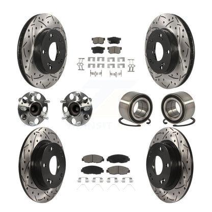 Hub Bearing Coated Disc Brake Rotor & Pads Front Rear Kit (10Pc) For Honda Civic