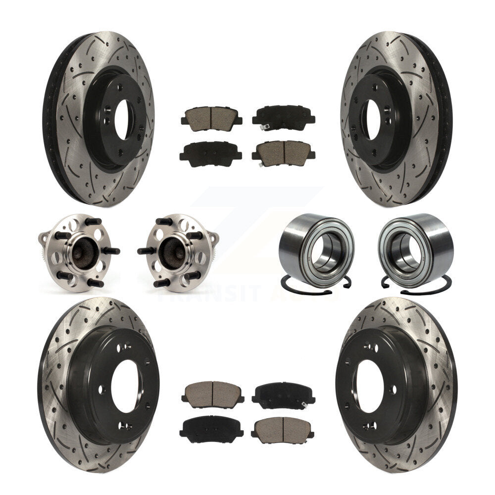 Hub Bearing Coated Brake Rotor & Pads Front Rear Kit (10Pc) For Kia Forte Forte5