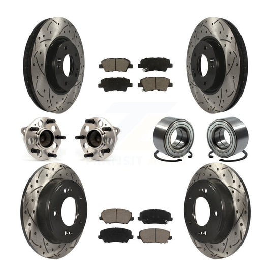 Hub Bearing Coated Brake Rotor & Pads Front Rear Kit (10Pc) For Kia Forte Forte5