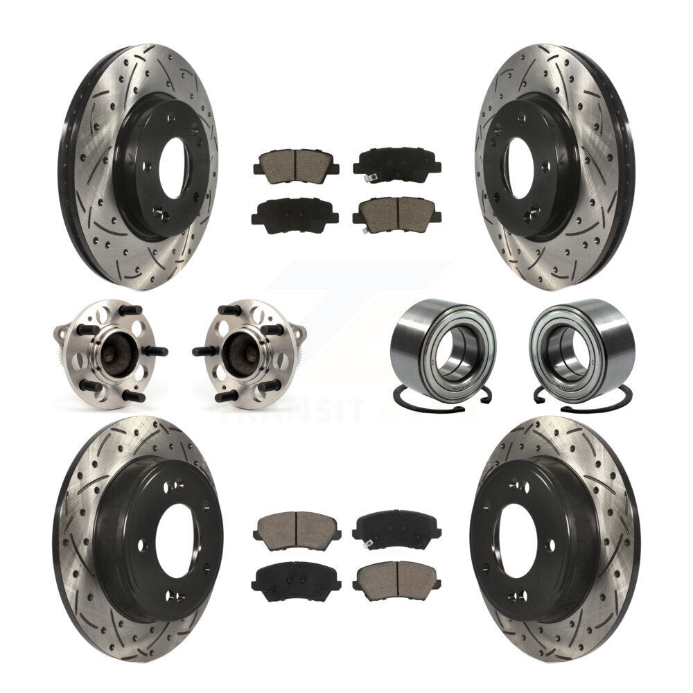 Hub Bearing Coat Brake Rotor Pads Front Rear Kit (10Pc) For Kia Forte Hyundai GT