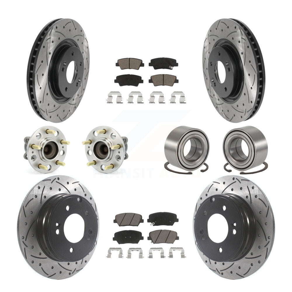 Hub Bearing Coated Disc Brake Rotor Pads Front Rear Kit (10Pc) For Hyundai Azera