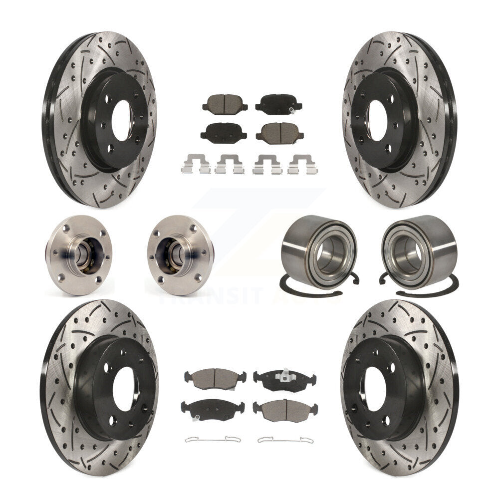 Hub Bearing Coated Disc Brake Rotors And Pads Front Rear Kit (10Pc) For Fiat 500