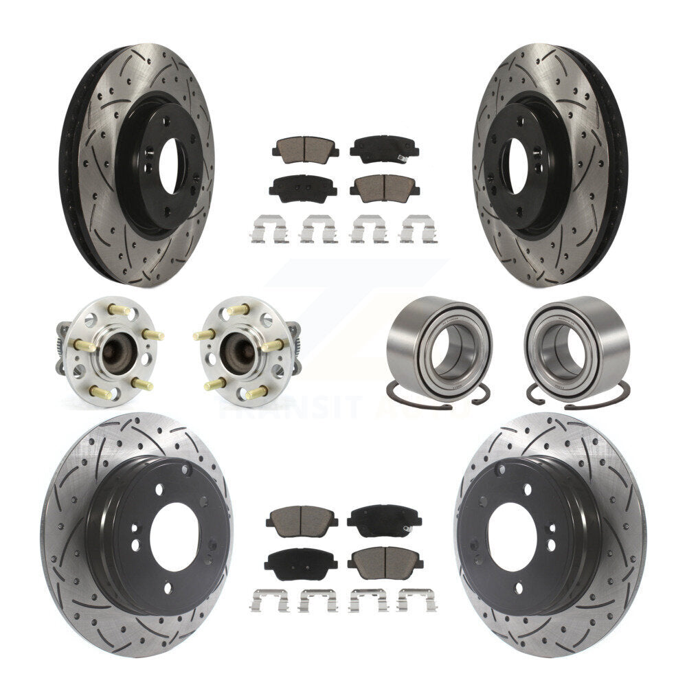 Hub Bearing Coated Brake Rotor Pads Front Rear Kit (10Pc) For Hyundai Sonata Kia