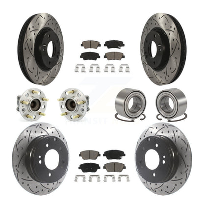 Hub Bearing Coated Brake Rotor Pads Front Rear Kit (10Pc) For Hyundai Sonata Kia