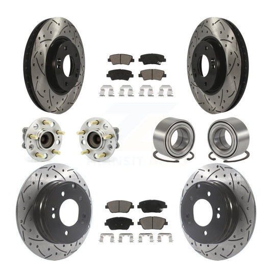 Hub Bearing Coated Brake Rotor Pads Front Rear Kit (10Pc) For Hyundai Sonata Kia