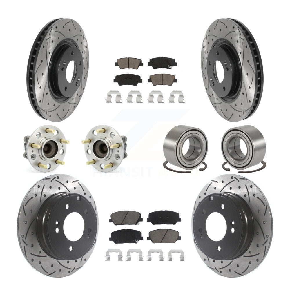 Hub Bearing Coated Brake Rotor And Pad Front Rear Kit (10Pc) For Kia Optima 2.0L