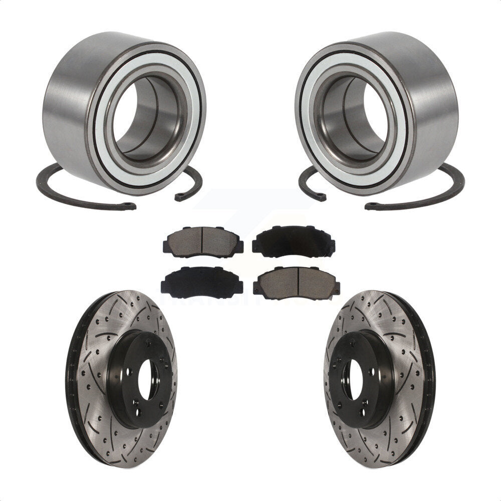 Wheel Bearing Drilled Slot Brake Rotor Pad Front Kit For 98-02 Honda Accord 3.0L