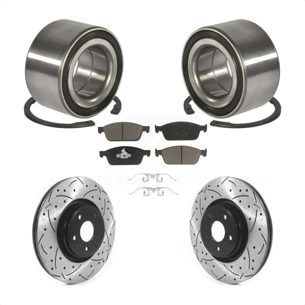 Wheel Bearing Drilled Slot Brake Rotor Pads Front Kit For Ford Focus Lincoln MKC