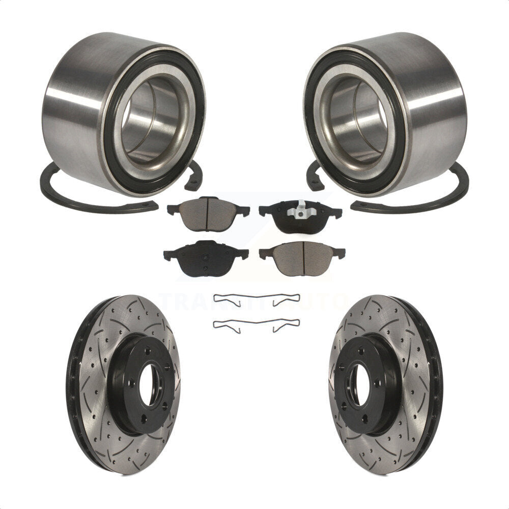 Wheel Bearing Coated Drilled Slot Brake Rotor Pad Front Kit For Ford Focus C-Max