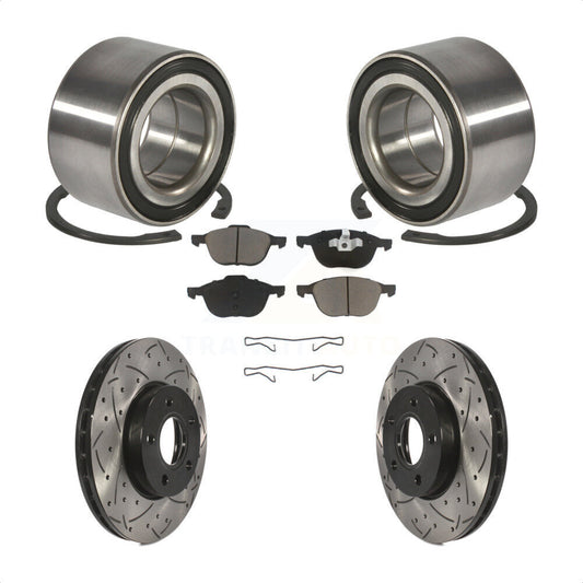 Wheel Bearing Coated Drilled Slot Brake Rotor Pad Front Kit For Ford Focus C-Max