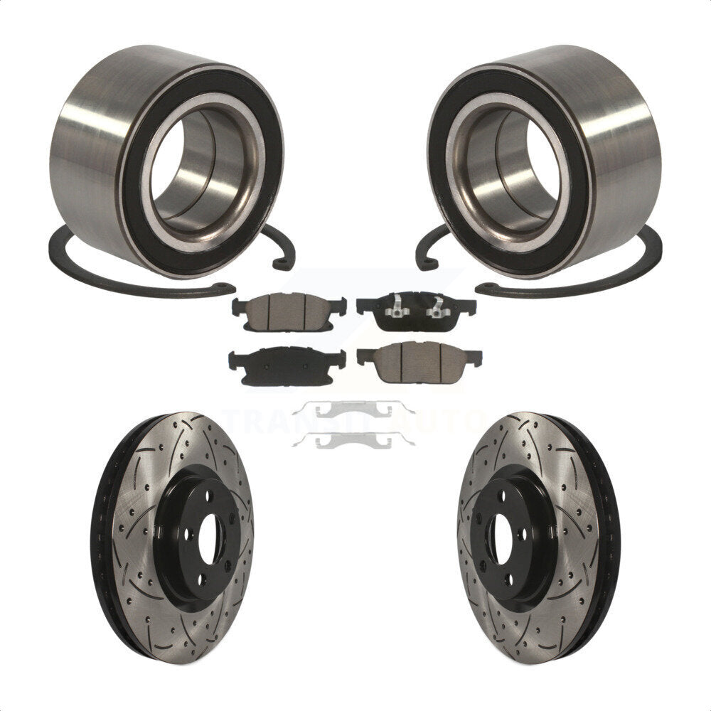 Wheel Bearing Coated Drilled Slotted Brake Rotor And Pad Front Kit For Ford Edge