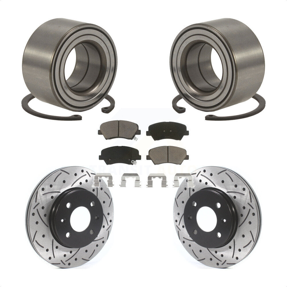 Wheel Bearing Drill Slot Brake Rotor Pads Front Kit For 2012-2017 Hyundai Accent