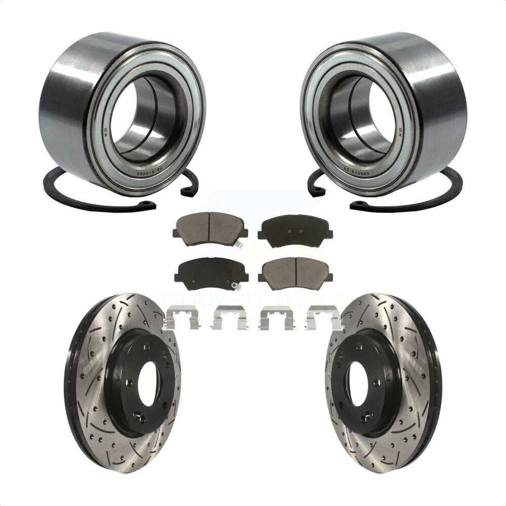 Wheel Bearing Drilled Slot Brake Rotor Pads Front Kit For Hyundai Elantra GT Kia