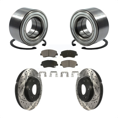 Wheel Bearing Drilled Slot Brake Rotor Pads Front Kit For Hyundai Elantra GT Kia