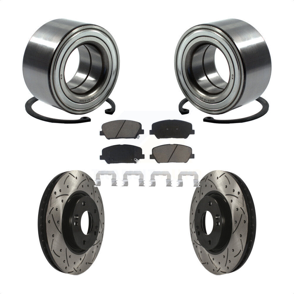 Wheel Bearing Coated Drilled Slot Brake Rotor Pad Front Kit For Hyundai Veloster