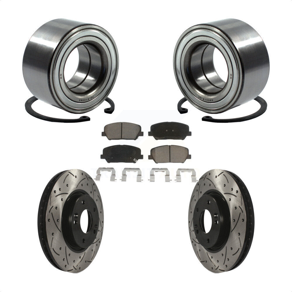 Wheel Bearing Drilled Slot Brake Rotor & Pad Front Kit For Kia Forte Forte5 Koup