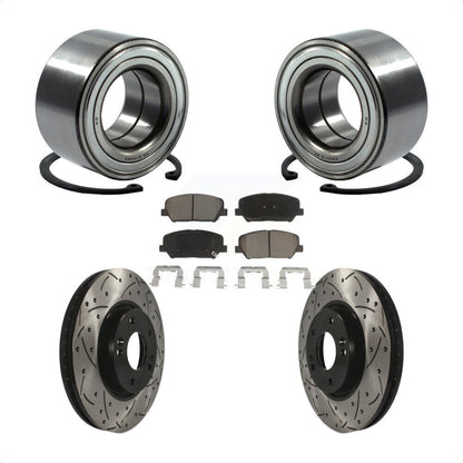 Wheel Bearing Drilled Slot Brake Rotor & Pad Front Kit For Kia Forte Forte5 Koup