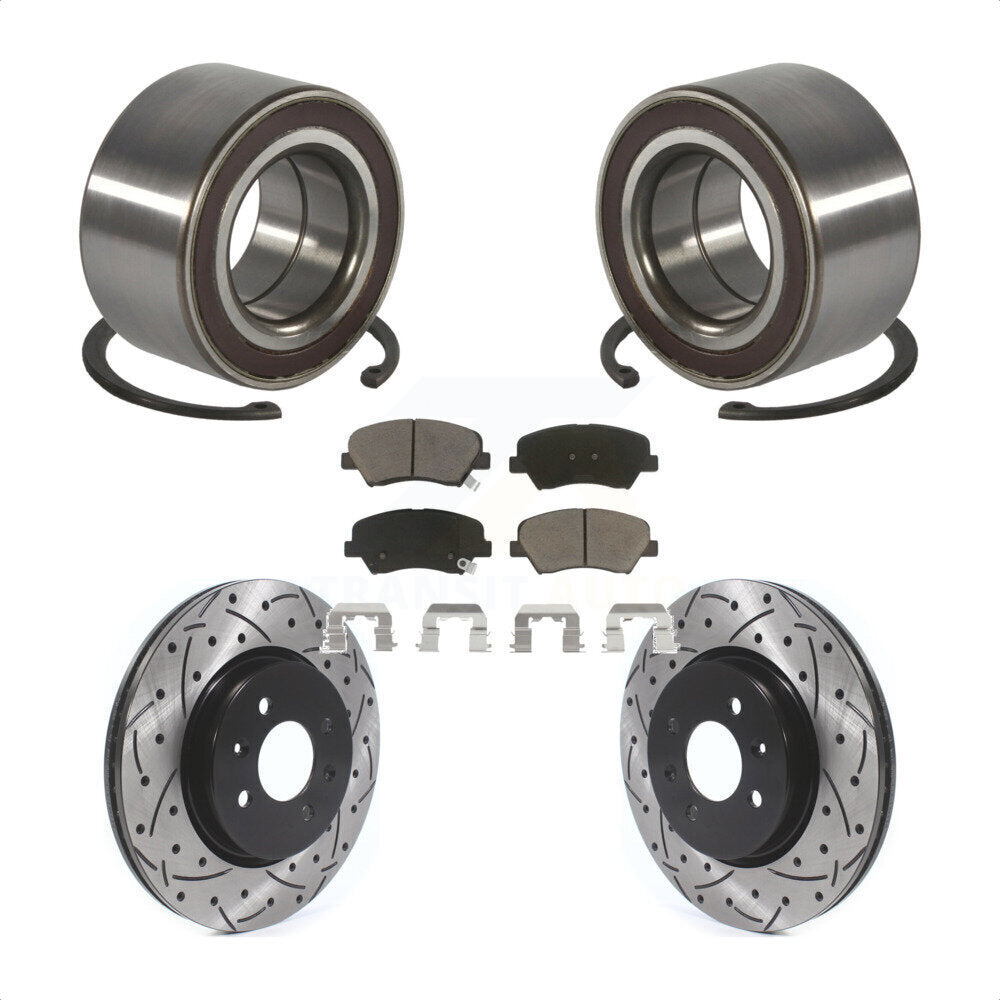 Wheel Bearing Coated Drilled Slotted Disc Brake Rotor Pads Front Kit For Kia Rio