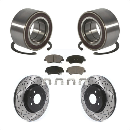 Wheel Bearing Coated Drilled Slotted Disc Brake Rotor Pads Front Kit For Kia Rio