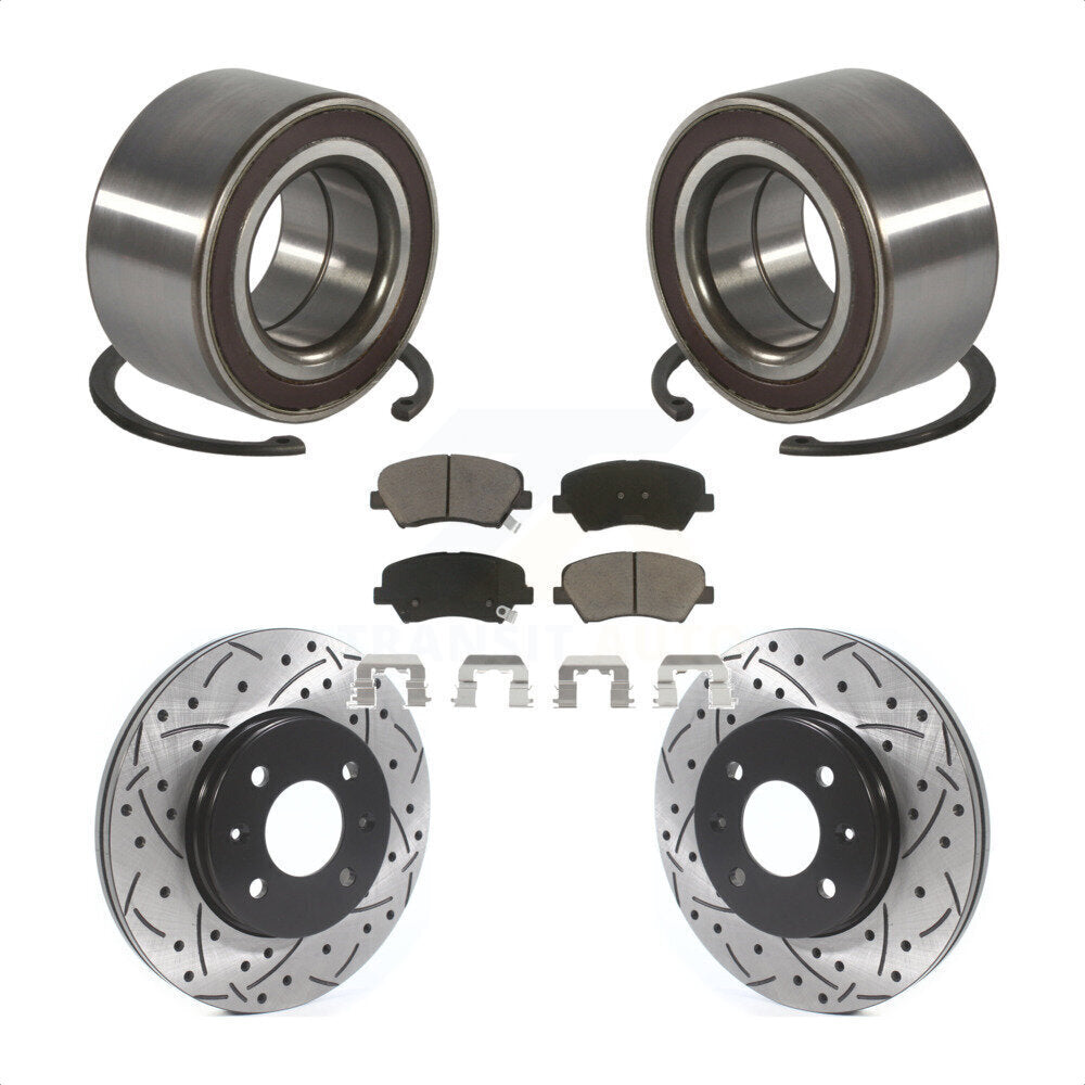 Wheel Bearing Coated Drilled Slotted Disc Brake Rotor Pads Front Kit For Kia Rio