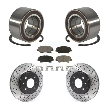 Wheel Bearing Coated Drilled Slotted Disc Brake Rotor Pads Front Kit For Kia Rio