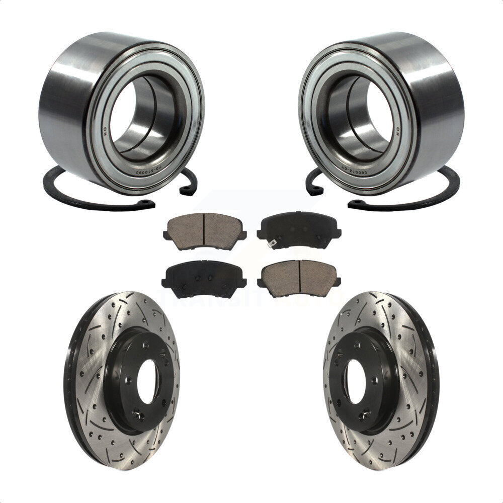 Wheel Bearing Drill Slot Brake Rotor Pad Front Kit For Kia Forte Hyundai Elantra