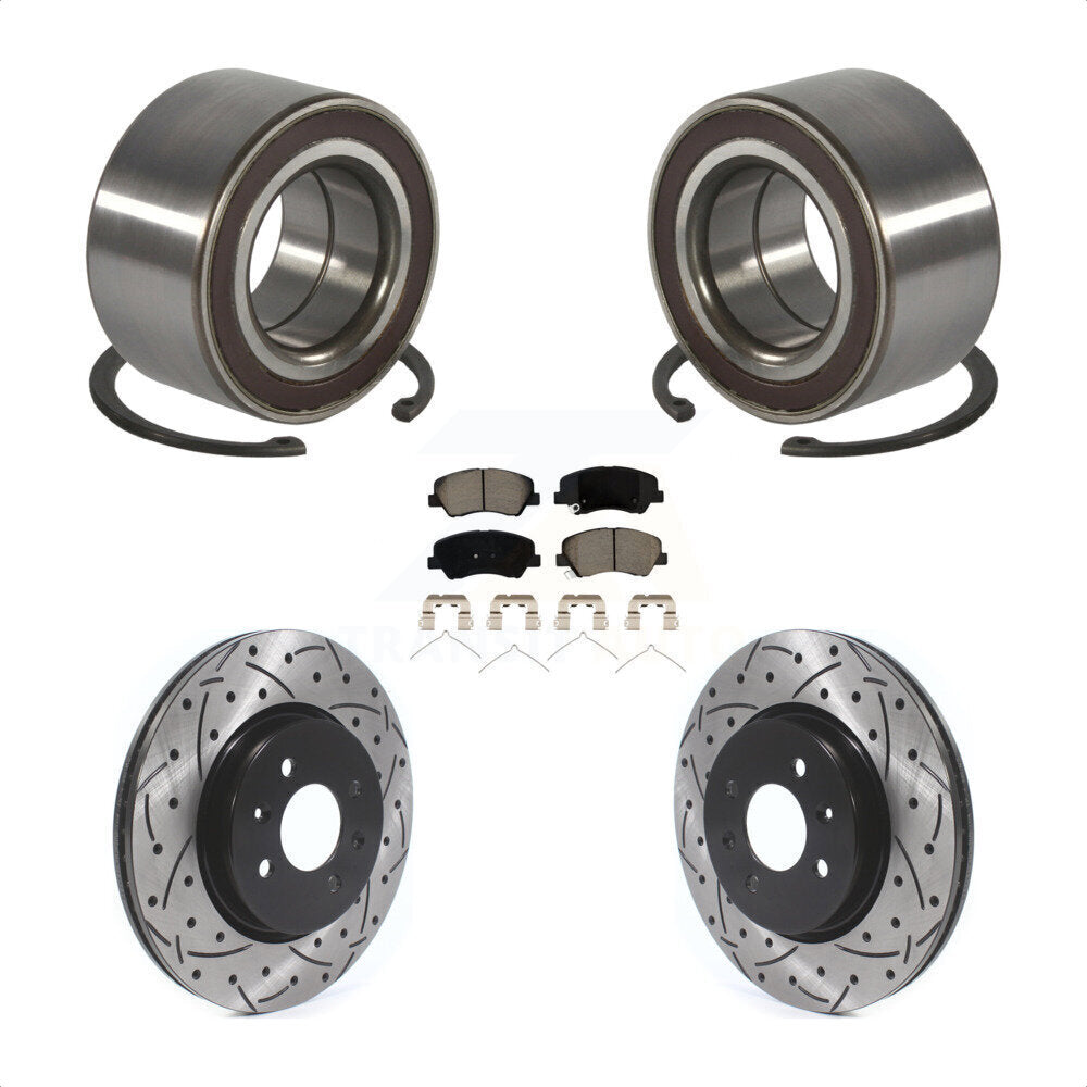 Wheel Bearing Drilled Slot Brake Rotor Pads Front Kit For Kia Rio Hyundai Accent