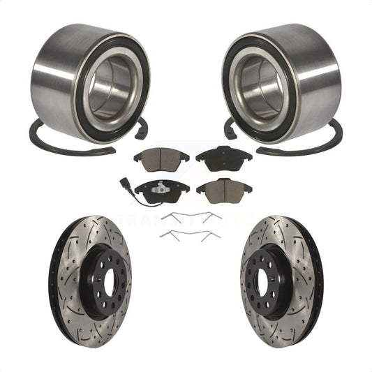 Bearing Coated Drilled Slotted Brake Rotor & Pads Front Kit For Volkswagen Jetta