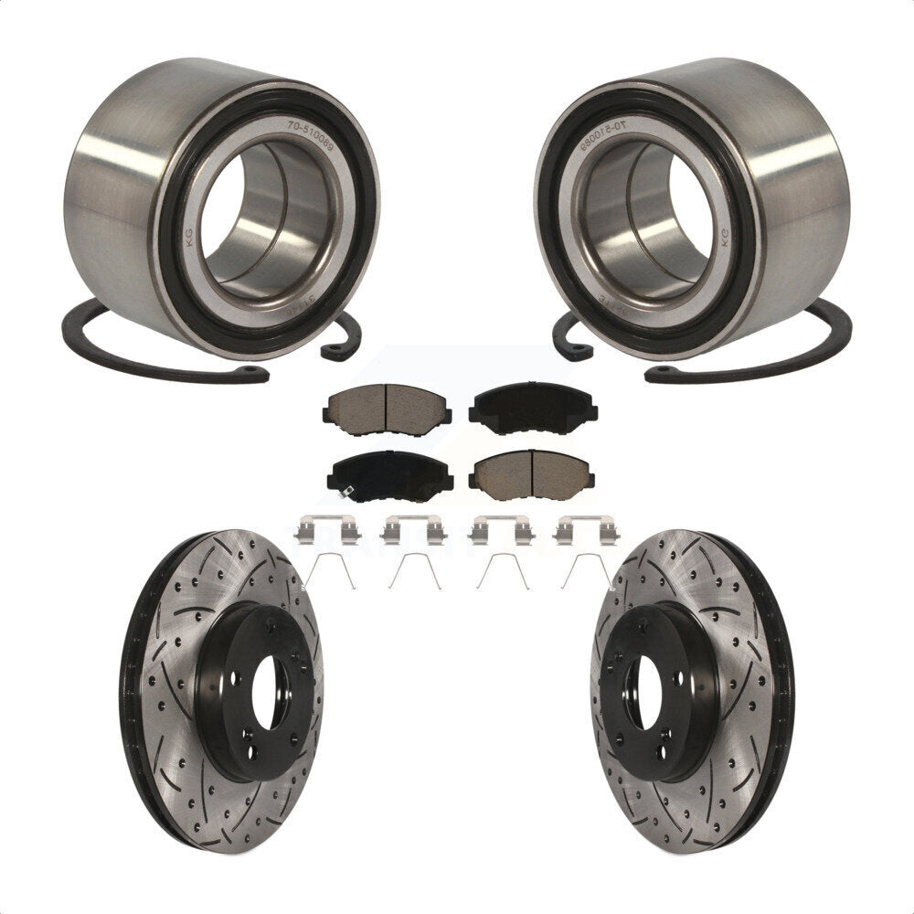 Wheel Bearing Coated Drilled Slotted Brake Rotor & Pad Front Kit For Honda Civic