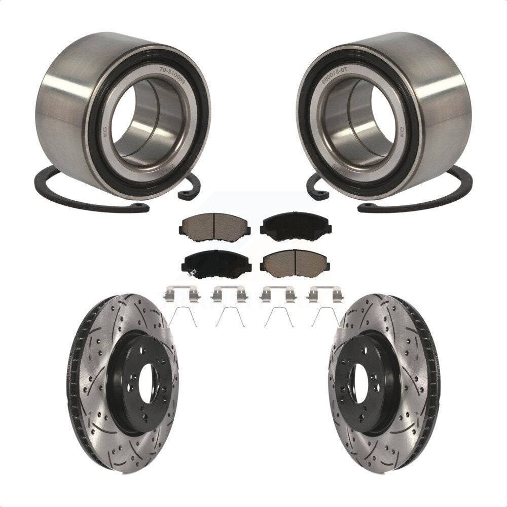 Wheel Bearing Coated Drilled Slotted Brake Rotor & Pad Front Kit For Honda Civic