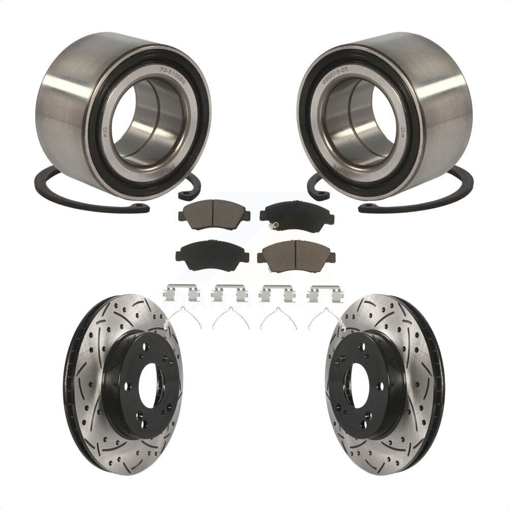 Wheel Bearing Drilled Slot Brake Rotor & Pad Front Kit For Honda Civic Acura ILX